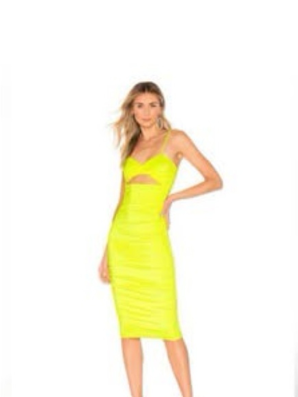 SHEIN Neon Yellow Cutout Bodycon Midi Dress Size Small
